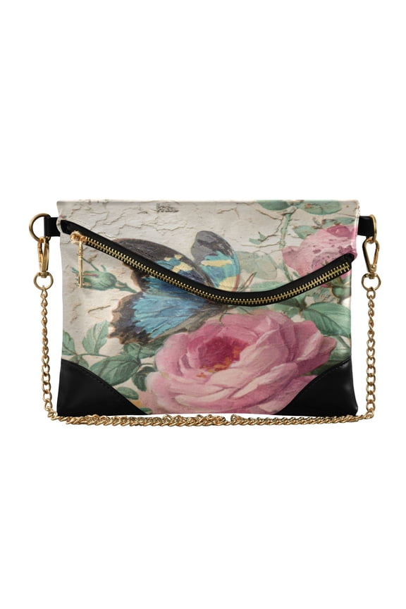 Women's Clutch Bag PU Leather Convertible Wristlet Crossbody 8.6x6.3in with Magnetic Flap Vintage Butterfly
