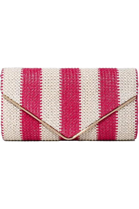 Women's Clutch Bag Summer Woven Handbag Striped Chain Crossbody Envelope Shoulder Boho Beach Party Evening Bag