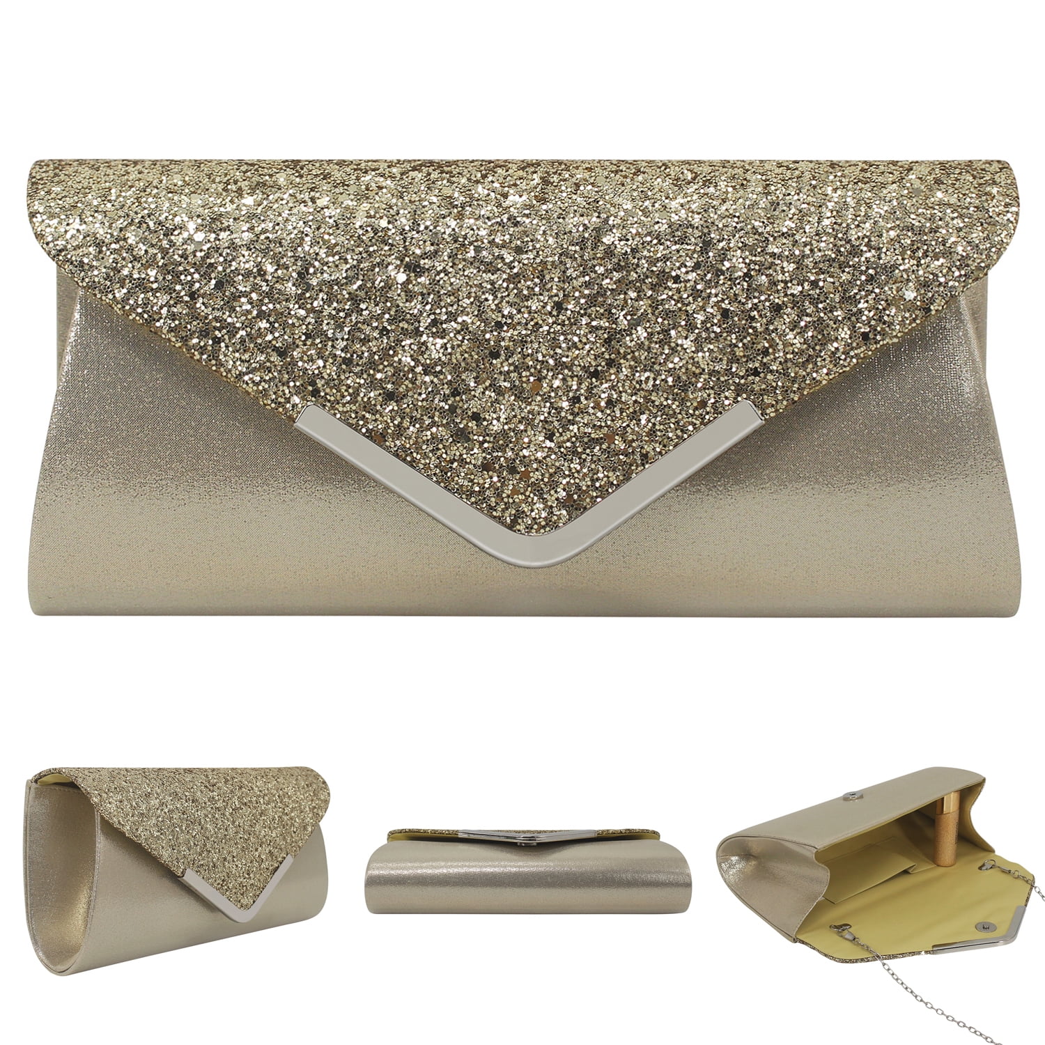 Evening Envelop Clutch Bag With Removable Wristlet Handle 