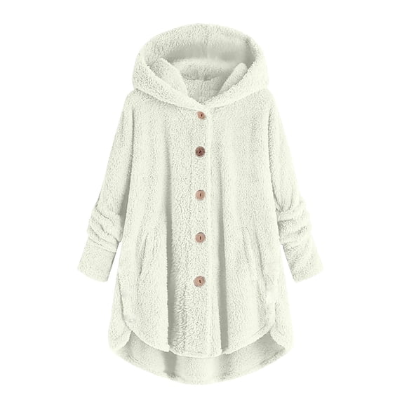 Women's Coat Casual New Winter Coats for Women Casual Long Sleeve Jacket Hoodies Oversized Trendy Warm Outerwear Fashion Button Down Cardigan Clothes White S New