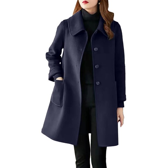 Women's Coat Casual Design Sense Stand Solid Color Coat Wool Blend Overcoat for Women