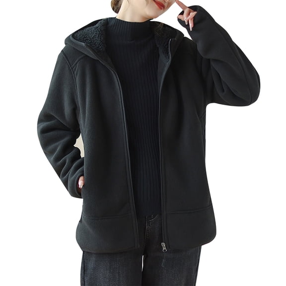 Women's Coat Casual Lapel Fuzzy Shearling Zipper Coats Warm Winter Oversized Outwear Jackets Black, L