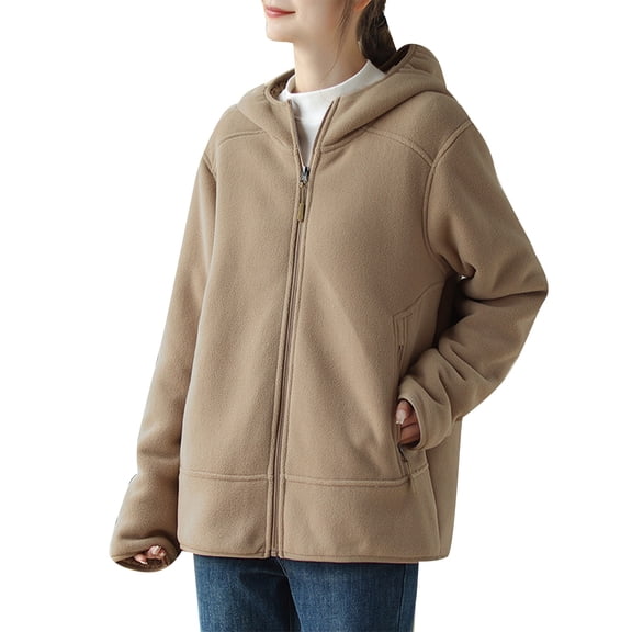 Women's Coat Casual Lapel Fuzzy Shearling Zipper Coats Warm Winter Oversized Outwear Jackets Khaki, XL