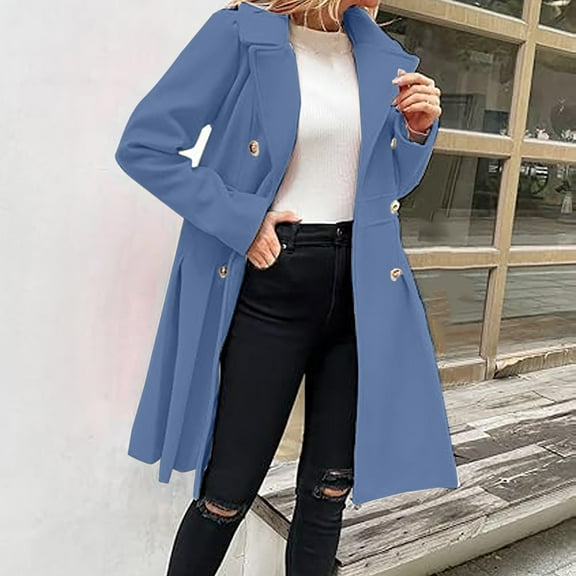 Women's Coat Fall/Winter Lapel Double A-line Pocketed High-quality Fabric Windproof Classic Elegant Versatile