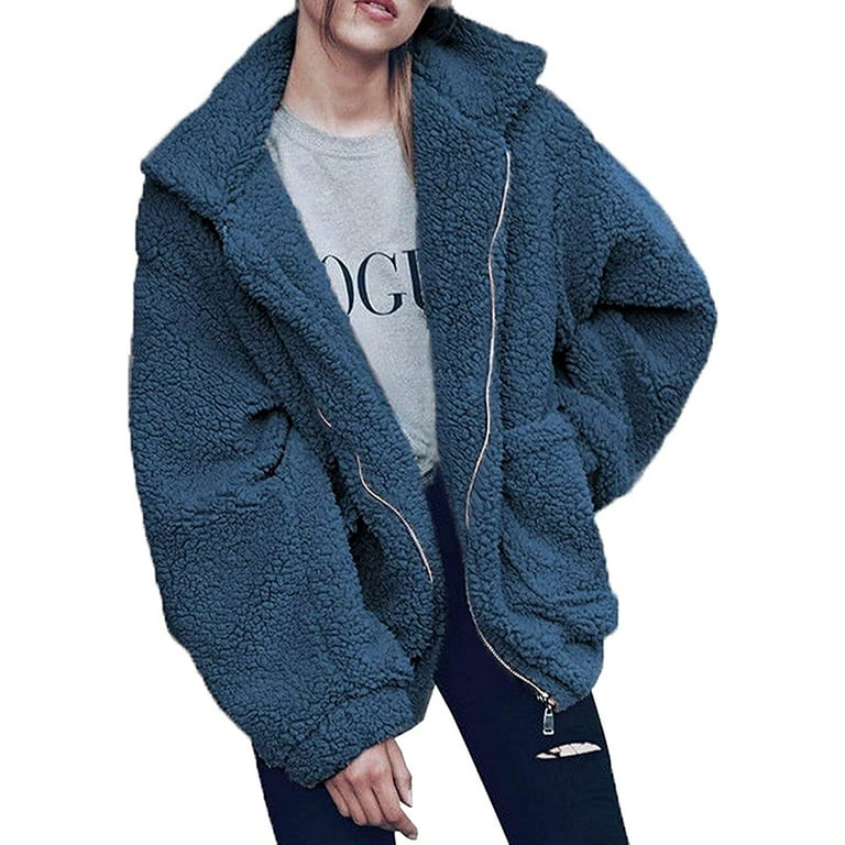 Faux Fleece Jacket Women Fur Coat with Hood Winter Warm Teddy Bear