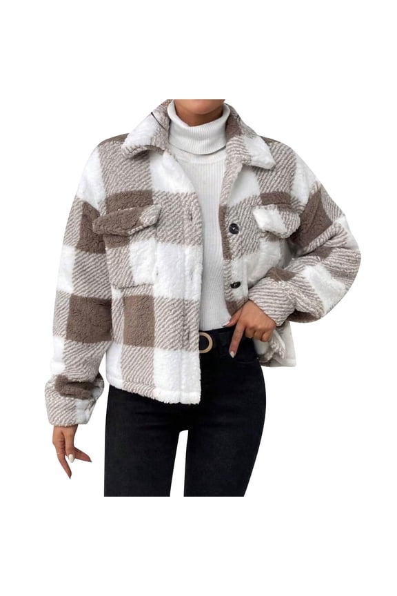 Women's Coat Plaid Long Sleeve Turtleneck Winter Jacket for Cold Weather Daily Home Wear Women's Fashion Outerwear Seasonal Apparel