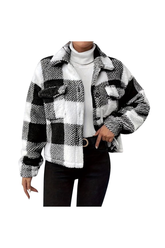Women's Coat Plaid Long Sleeve Turtleneck Winter Jacket for Cold Weather Daily Home Wear Women's Fashion Outerwear Seasonal Apparel