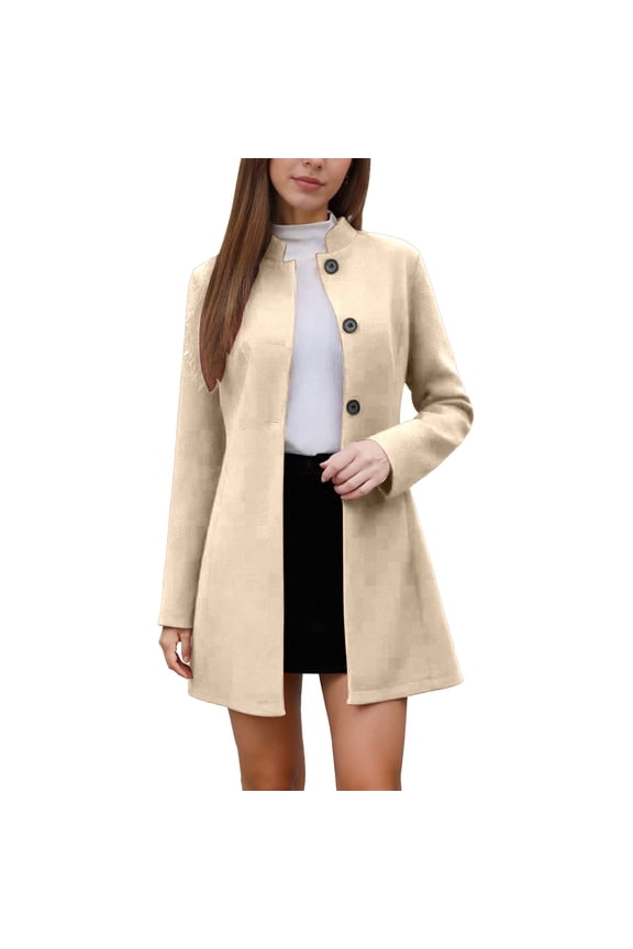 Women's Coat Single Breasted Notch Lapel Trench Coat Mid Length For Slim Fit Long Sleeve Outerwear Fall Winter Fashion Coat
