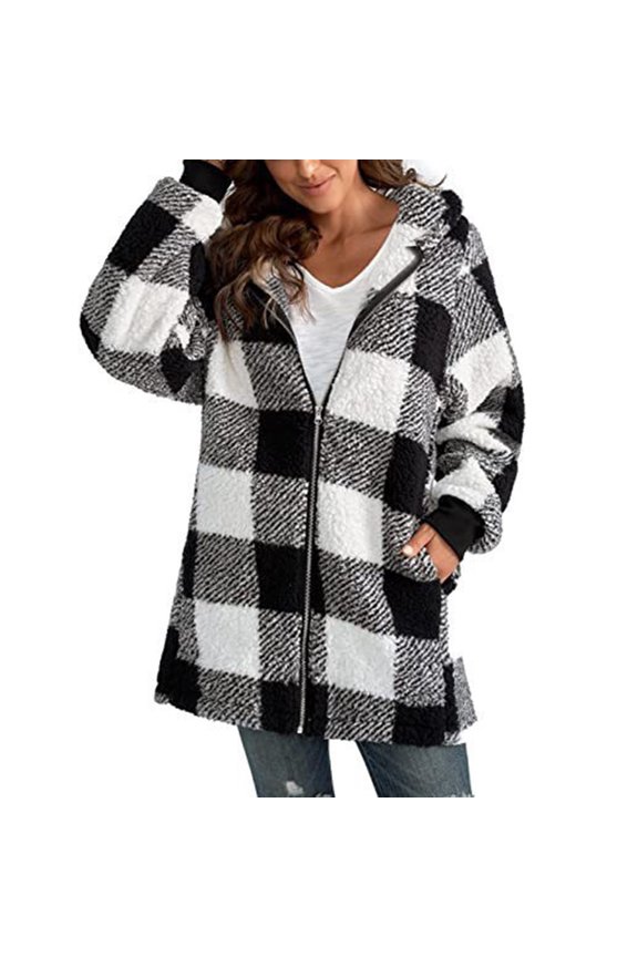 Women's Coat Soft And Comfortable Long Sleeve Plaid Hooded Zipper Loose Coat With Pockets Jacket for Women Lightweight Eater Jacket Sweater Women Light Jacket Cardigan for Women Tourist Jacket Womens