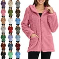 thumbnail image 1 of Women's Coat Solid Color Long Sleeve Casual Lapel Fleece Fuzzy Faux Shearling Zipper Hooded Coat Warm Winter Oversized Outwear Jacket Fashion Women Warm Faux Coat Jacket Winter Zipper Solid Outerwear, 1 of 7