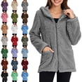 thumbnail image 1 of Women's Coat Solid Color Long Sleeve Casual Lapel Fleece Fuzzy Faux Shearling Zipper Hooded Coat Warm Winter Oversized Outwear Jacket Fashion Women Warm Faux Coat Jacket Winter Zipper Solid Outerwear, 1 of 7