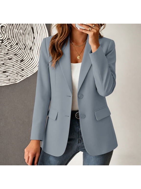 Women's Coat Suit Jacket with Lapel Collar - Long Sleeve Blazer for Business Casual Office or Jobs Interview