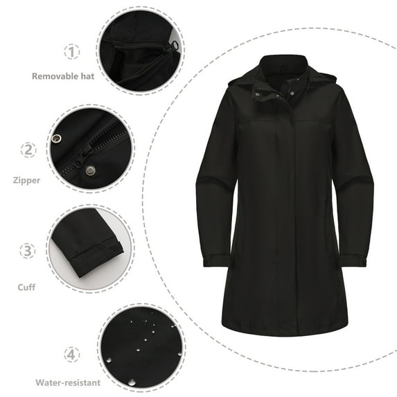 Women's Coat Windbreaker Mid-length Quilted Jacket Coat Women's Solid Color Outdoor Hooded Long Windbreaker Jacket Ultralight Warm Packable Hooded Women's Coat Windbreaker on Clearnce,S-3XL,Black