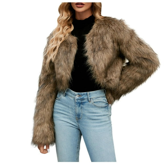 Women's Coat Winter Warm Fuzzy Oversized Lapel Casual Jacket Soft Shaggy Outerwear Comfortable Lightweight