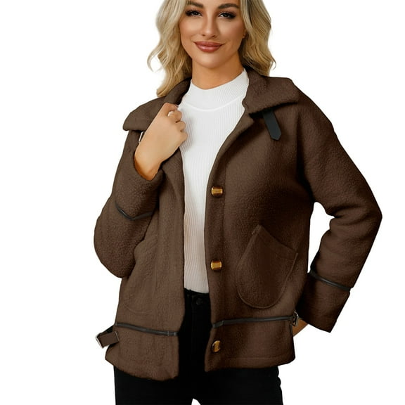 Women's Coat With Lapel And Button Closure Short Warm Cardigan Top