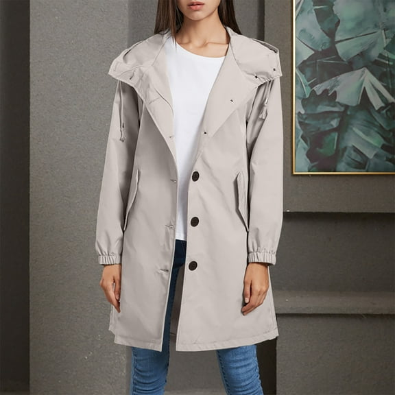 Women's Coats for Cold Winter Women's New Solid Hooded Windbreaker Casual Long Coat Loose Large Outdoor Windbreaker Long Sleeve Hooded Casual Coat Jacket