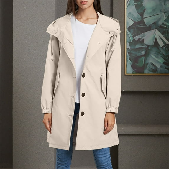 Women's Coats for Cold Winter Women's New Solid Hooded Windbreaker Casual Long Coat Loose Large Outdoor Windbreaker Long Sleeve Hooded Casual Coat Jacket