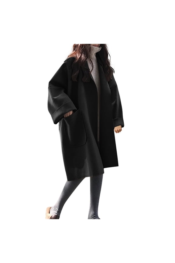 Women's Coats Winter Coats for Women Women's Long Sleeve V Neck Wool Blends Thin Jacket Coat Loose Warm Solid Long Overcoat With Pockets
