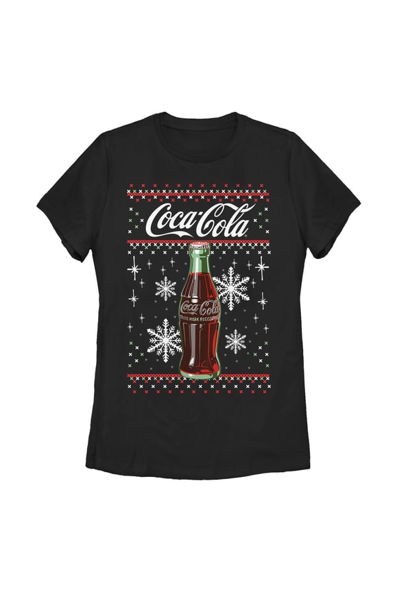 Women's Coca Cola Christmas Bottle Snowflake Graphic Tee Black 2X Large
