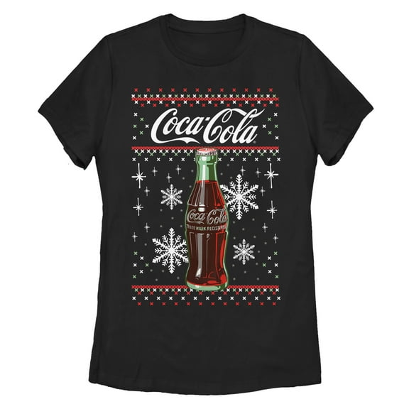 Women's Coca Cola Christmas Bottle Snowflake  Graphic Tee Black Medium