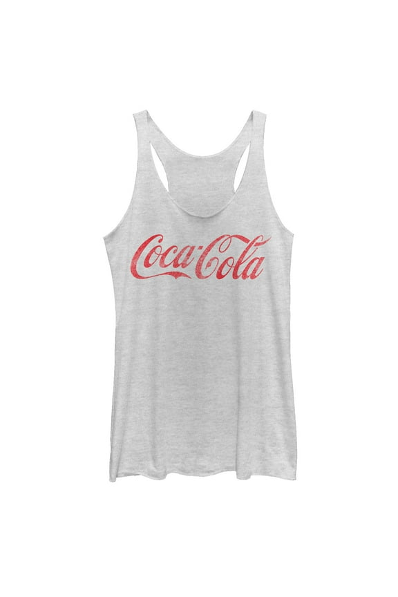 Women's Coca Cola Distressed Logo Racerback Tank Top White Heather Small