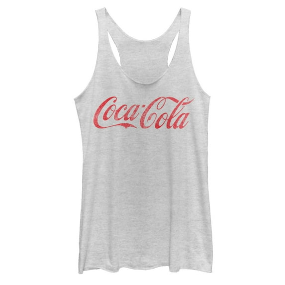 Women's Coca Cola Distressed Logo Racerback Tank Top White Heather X Large