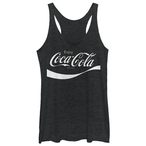 Women's Coca Cola Enjoy Logo Cursive  Racerback Tank Top Black Heather Medium