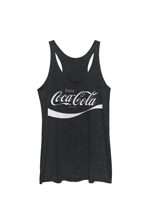 Women's Coca Cola Enjoy Logo Cursive Racerback Tank Top Black Heather Small