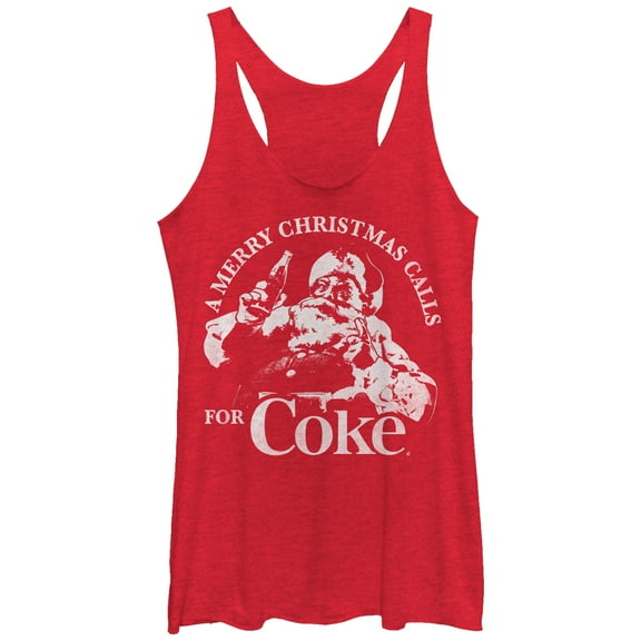 Women's Coca Cola Merry Christmas Racerback Tank Top Red Heather Medium
