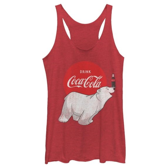 Women's Coca Cola Polar Bear Racerback Tank Top Red Heather Small