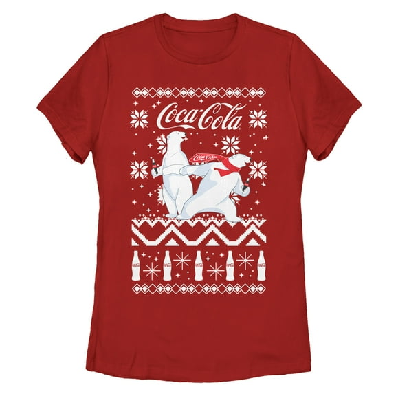 Women's Coca Cola Ugly Christmas Polar Bear  Graphic Tee Red Medium