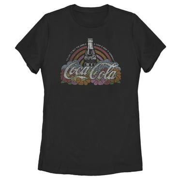 Women's Coca Cola Unity Distressed Rainbow Logo  Graphic Tee Black X Large