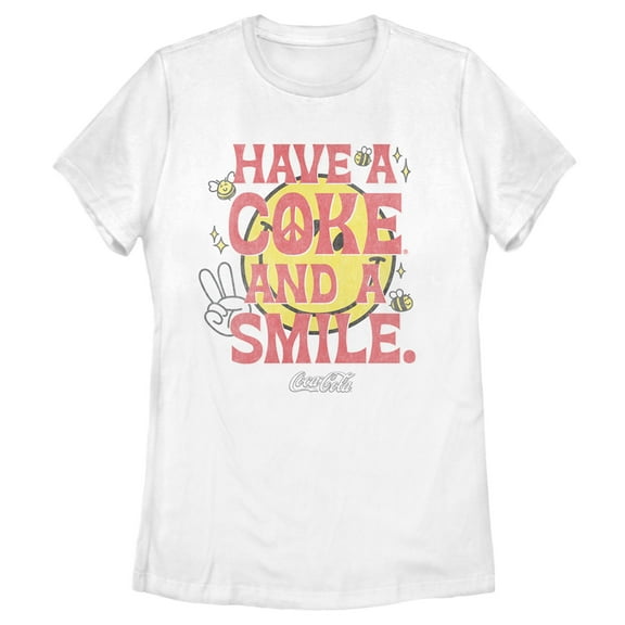 Women's Coca Cola Unity Have a Coke and a Smile Peace  Graphic Tee White 2X Large