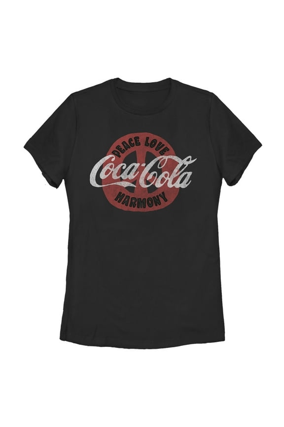 Women's Coca Cola Unity Peace Love Harmony  Graphic Tee Black 2X Large