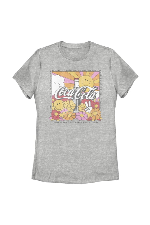 Women's Coca Cola Unity Square Lyrics Logo  Graphic Tee Athletic Heather 2X Large