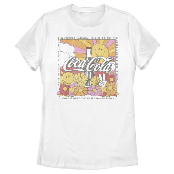 Women's Coca Cola Unity Square Lyrics Logo Graphic Tee White Small