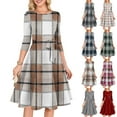 thumbnail image 1 of Women's Cocktail Dress Evening Dress 3/4 Sleeve Plaid Vintage Wedding Guest Dress for Party Banquet Spring Fall,Khaki,2XL, 1 of 6