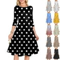 thumbnail image 1 of Women's Cocktail Dress Evening Dress 3/4 Sleeve Polka Dot Stripe Vintage Wedding Guest Dress for Party Banquet Spring Fall,Wine,M, 1 of 6