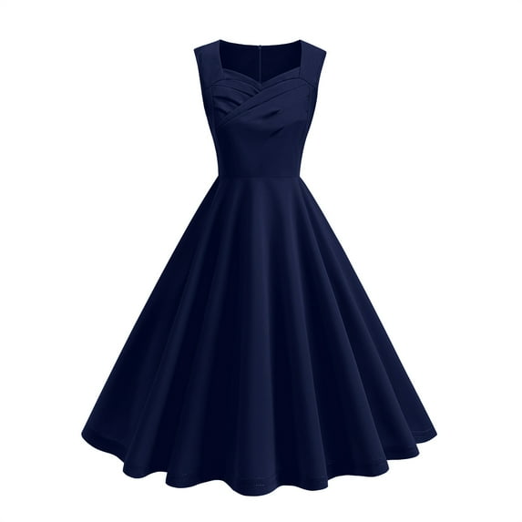 Women's Cocktail Dresses 2025 Trendy Sleeveless Flowy Pleated Midi Summer Dress Blue XL