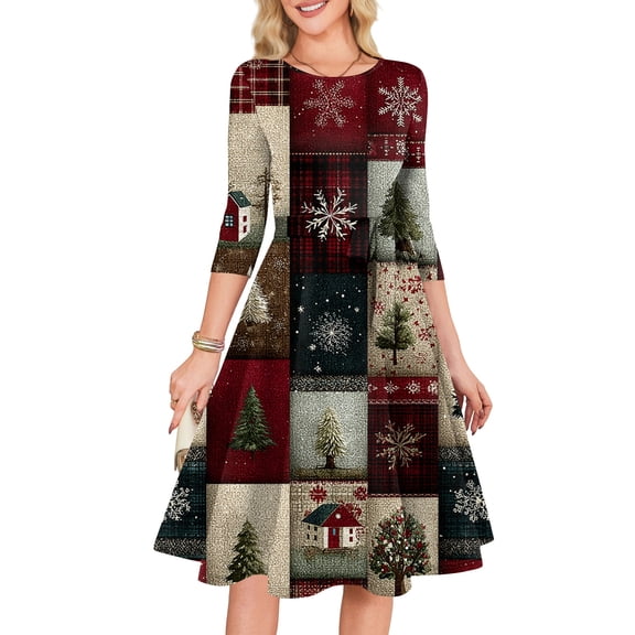 Women's Cocktail Dresses 3/4 Sleeve Vintage Wedding Guest Christmas Dress for Holiday Parties and Special Events,Green,2XL