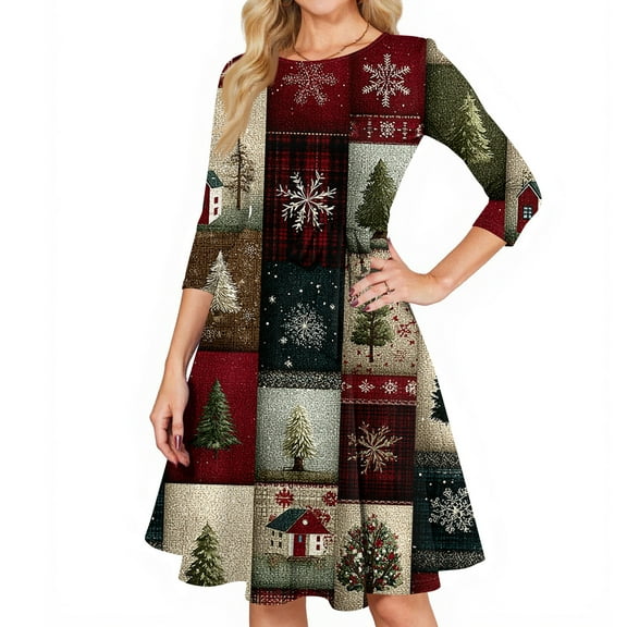 Women's Cocktail Dresses 3/4 Sleeve Vintage Wedding Guest Christmas Dress for Holiday Parties and Special Events,Green,L