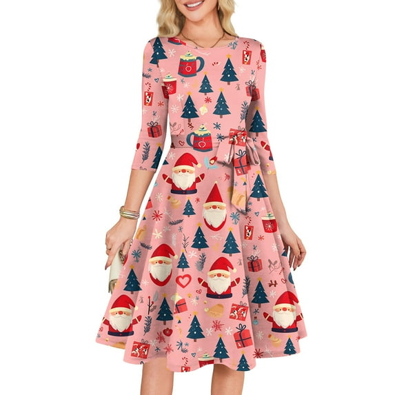 Women's Cocktail Dresses 3/4 Sleeve Vintage Wedding Guest Christmas Dress for Holiday Parties and Special Events,Pink,2XL