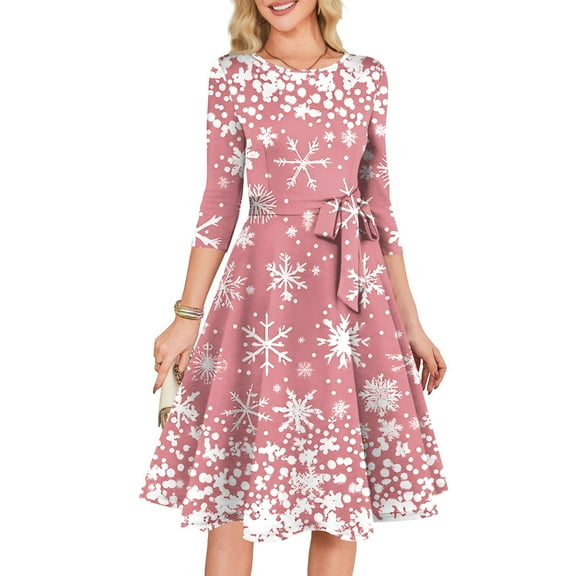 Women's Cocktail Dresses 3/4 Sleeve Vintage Wedding Guest Christmas Dress for Holiday Parties and Special Events,Pink,S