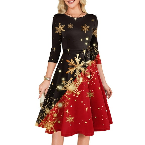 Women's Cocktail Dresses 3/4 Sleeve Vintage Wedding Guest Christmas Dress for Holiday Parties and Special Events,Red,M