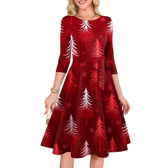 Women's Cocktail Dresses 3/4 Sleeve Vintage Wedding Guest Christmas Dress for Holiday Parties and Special Events,Red,S