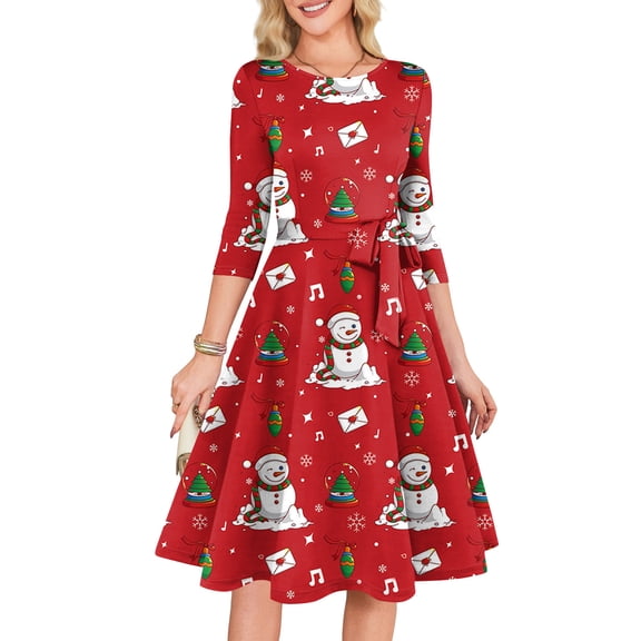 Women's Cocktail Dresses 3/4 Sleeve Vintage Wedding Guest Christmas Dress for Holiday Parties and Special Events,Watermelon Red,M