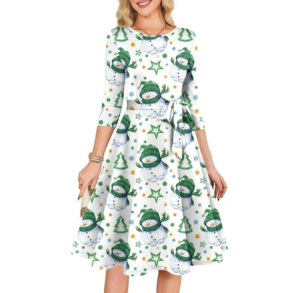 Women's Cocktail Dresses 3/4 Sleeve Vintage Wedding Guest Christmas Dress for Holiday Parties and Special Events,White,S