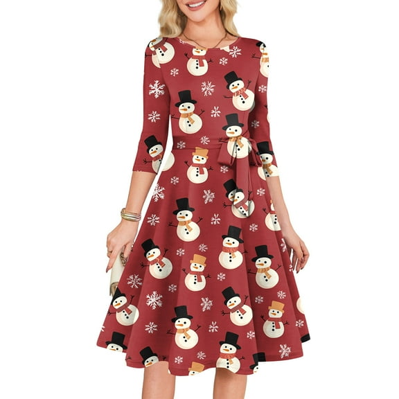 Women's Cocktail Dresses 3/4 Sleeve Vintage Wedding Guest Christmas Dress for Holiday Parties and Special Events,Wine,L