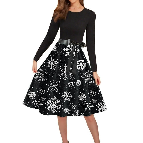 Women's Cocktail Dresses Christmas Print Wrap Long Sleeve Cocktail Dress Pleated A Line Fit and Flare Wedding Guest Dress