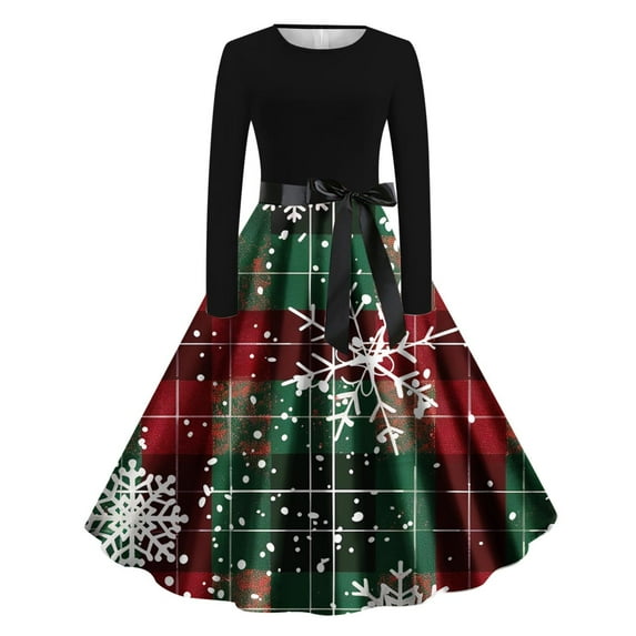 Women's Cocktail Dresses Christmas Winter Midi A Line Wedding Guest Long Sleeve Formal Church Vintage Party Dresses